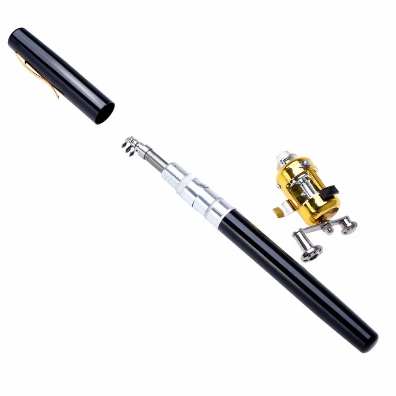 Vara de Pesca com Molinete Portátil de Bolso Mini Roda Vara Telescópica Pen Forma Dobrado s 6 Cheap Varas de pescar