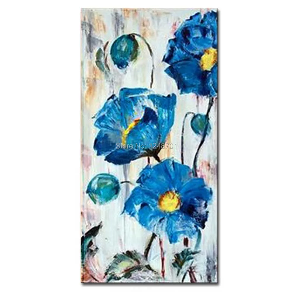 Hand Painted Abstract Blue Flower Canvas Art Oil Painting Abstract Blue