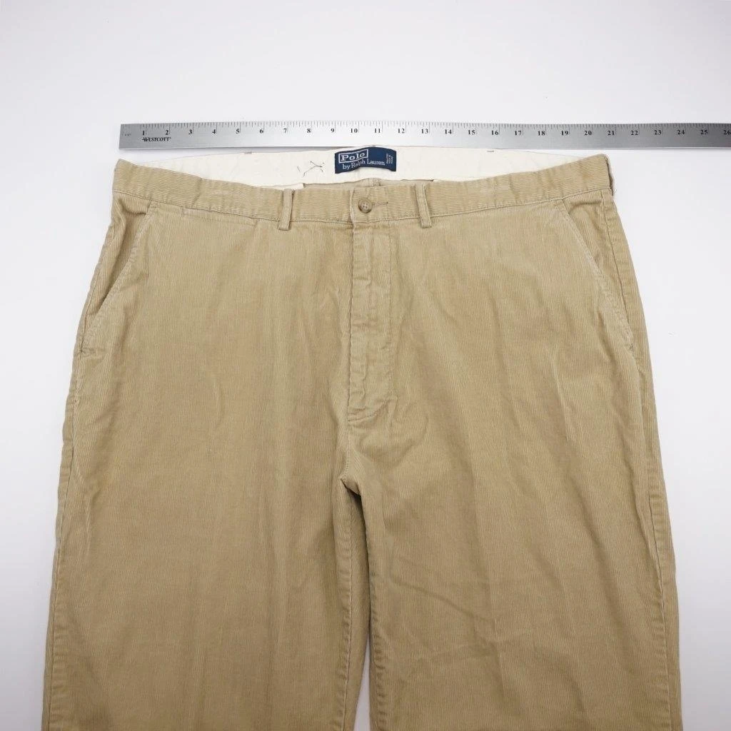 POLO RALPH LAUREN Flat Front Casual Pants Tan Corduroy Mens 42x32 (5)