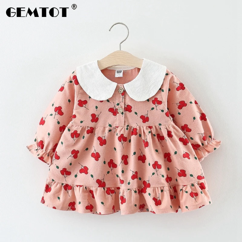 GEMTOT/ г. Новая детская одежда платья для девочек оригинальная Корейская версия Детская кукла Черри белый воротник принцесса кружева a1