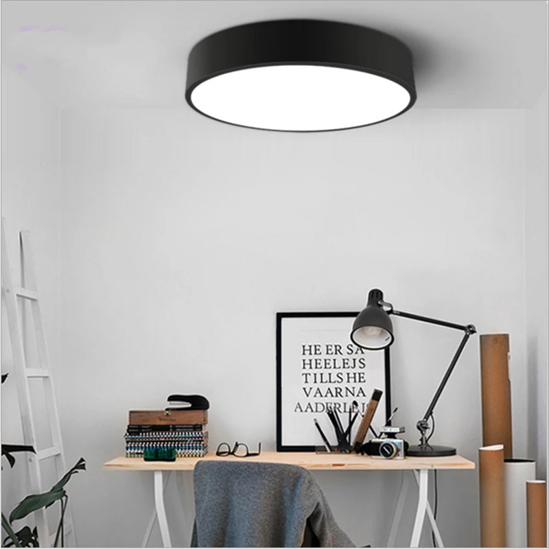JW_Modern Simple Ceiling Light Black White Led Iron Art Round Bedroom