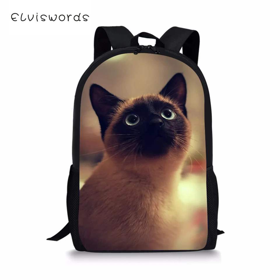 

ELVISWORDS Kids Backpack Siamese Cat Pattern Toddler Schoolbags Cute Animal Children's School Bags Fashion Women Travel Backpack
