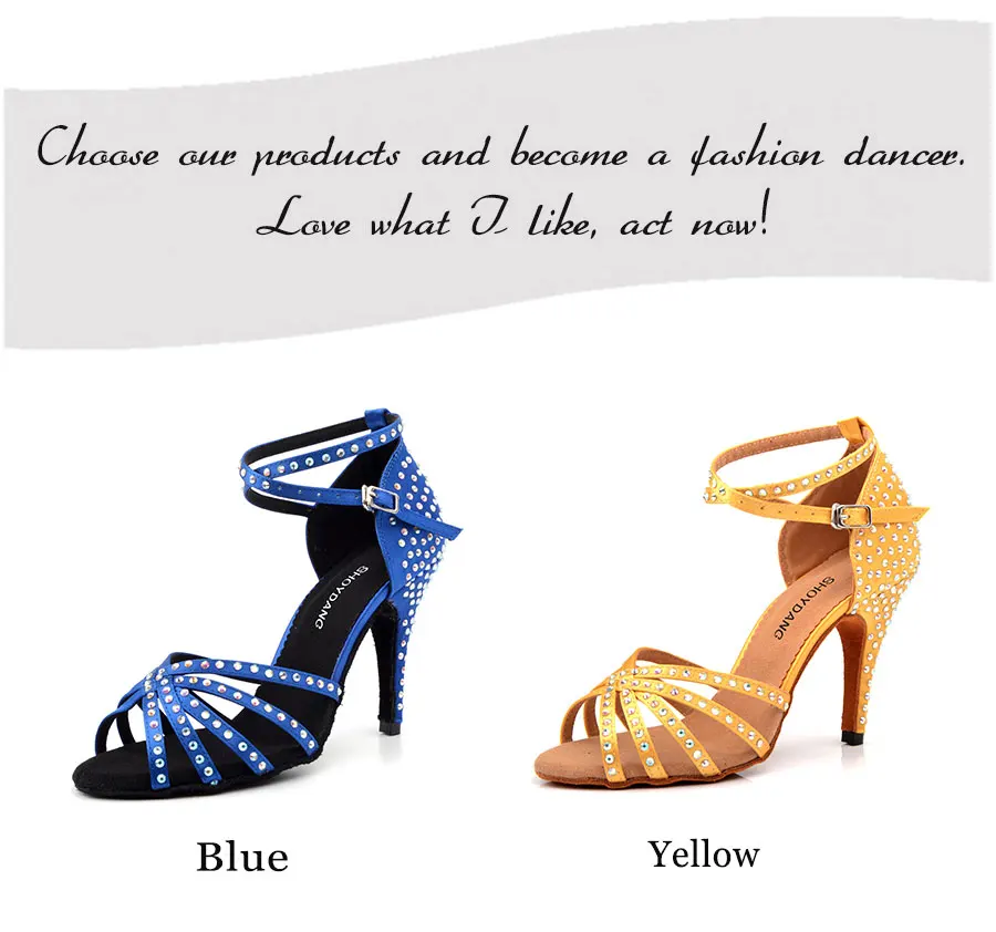 SHOYDANC цвет желтый, синий; размеры 34–43 Атлас Латинская танцевальная обувь Для женщин Стразы Бальные обувь для танцев Salsa вечерние