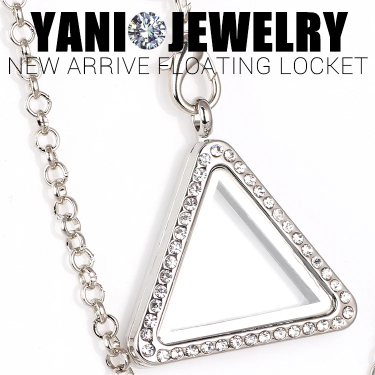 

10pcs/lot Free Shipping 30mm Silver Triangle Floating Locket Pendant Necklace Magnetic Memory Magent Living Glass Locket