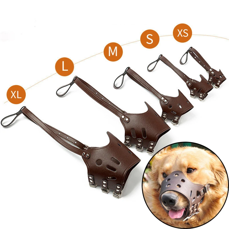 

PU Leather Pet Dog Muzzle Adjustable Breathable Dog Prevention Bite Chew Masks for Small Medium Large Dogs Mouth Pet Supplies