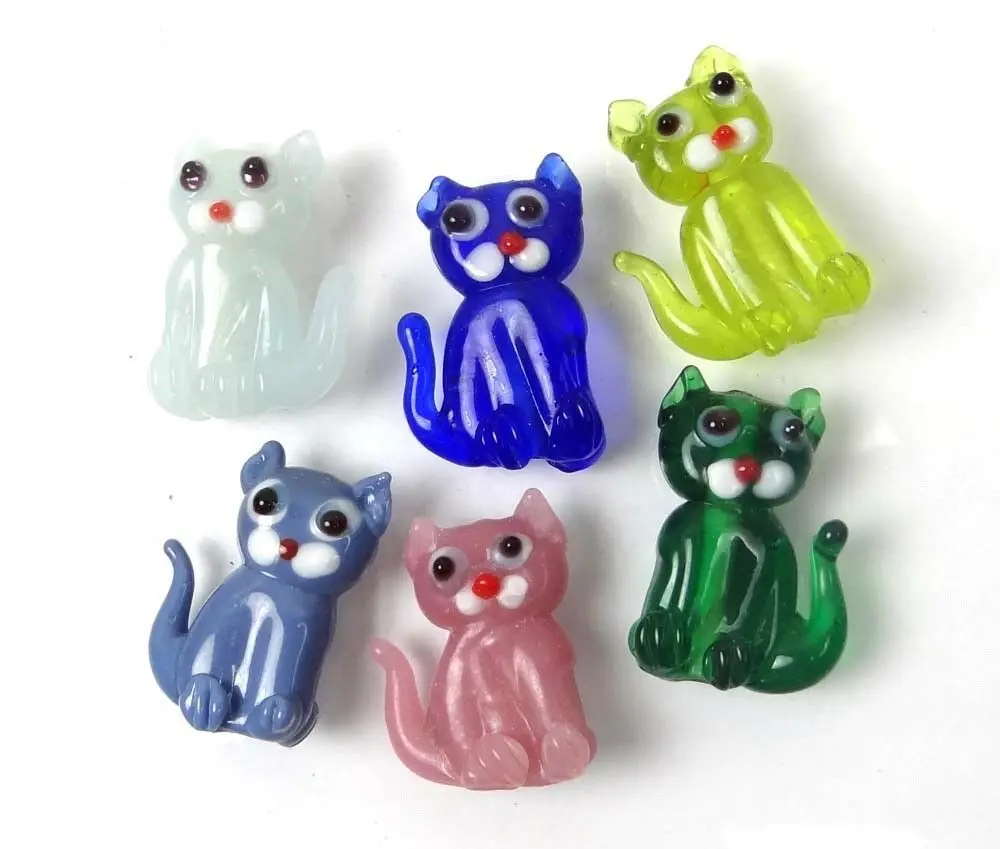 

Lampwork Handmade Glass Colorful Standing Cat Beads 6pcs/lot