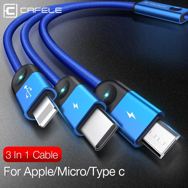 

Cafele 3 in 1 Led USB Cable charger Micro Type C USB Charging Cable for iPhone huawei xiaomi samsung Data Sync USB Cable