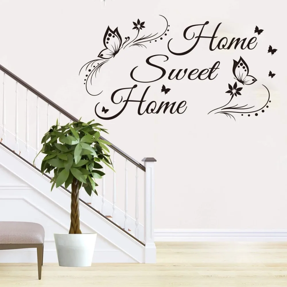 Large Home Sweet Home Quote Wall Decal Bedroom Living Room Butterfly Home Sweet Home Wall Sticker Baby Nursery Vinyl Home Decor (4)