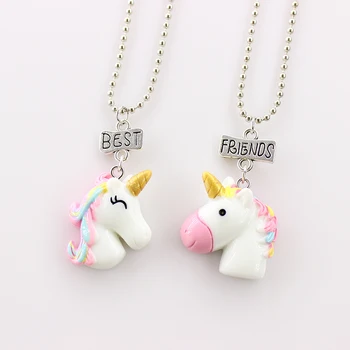 2Pcs/Set Unicorn Pendant Necklaces Chain For Children