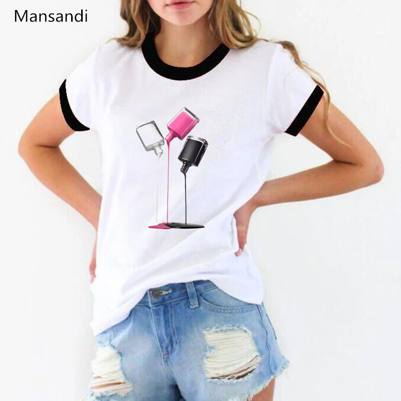 

women clothes 2019 Nail Polish prefume Lipstick print t shirt harajuku tee shirt femme vogue tshirt female t-shirt summer tops