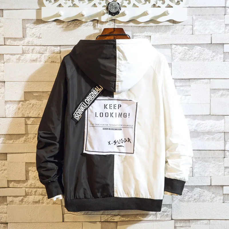 Kopen Mannen \\ s bomber Jas Colorblock Jas Mode Sportkleding Casual Jack Mannen \\ s Hip Hop Straat Pak 2019 Nieuwe capuchon