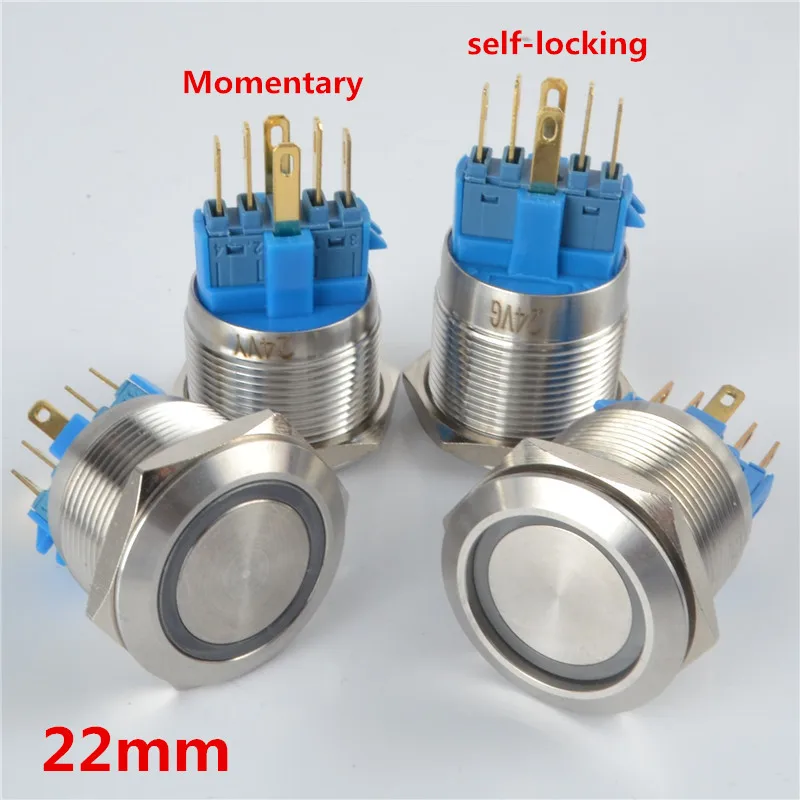 22mm Momentary Push Button LED Metal Switch self locking IP67 5v 12v