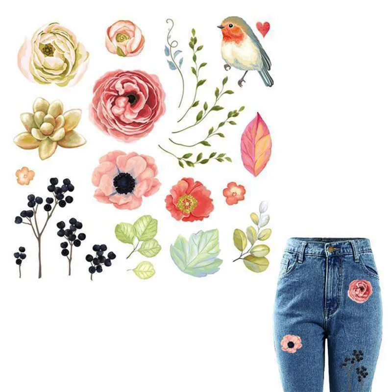 

1 Set Flower Embroidered Iron on Patches for Clothing T-Shirt Dresses DIY Stripes Clothes Patchwork Sticker Flowers Applique