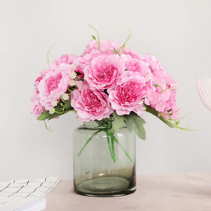 

Silk Flowers for Home Decoration 5 Head Peony Artificial Flowers Wedding Christmas Party Flowers Fake Flowers