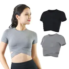 Женские быстросохнущие эластичные майки для йоги, одежда для спортзала, пикантные майки, спортивный стиль, фитнес-кроп, однотонная Спортивная одежда для бега