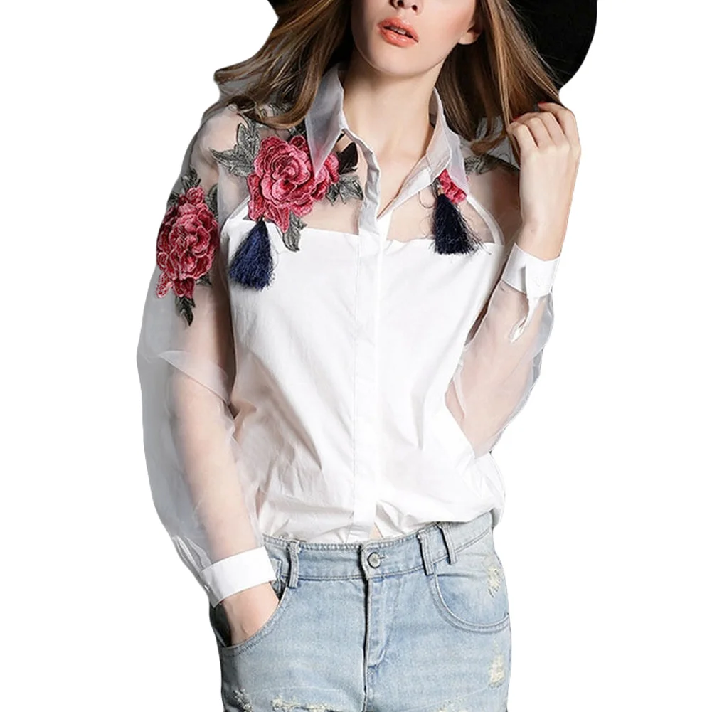 2017 Summer Fashion Women Flower Embroider Blouses Vintage Shirt Women