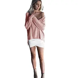 Новый Повседневный женский белый свитер модный v-образный вырез с длинным рукавом сексуальный косой плечо свободные безрукавки Женские