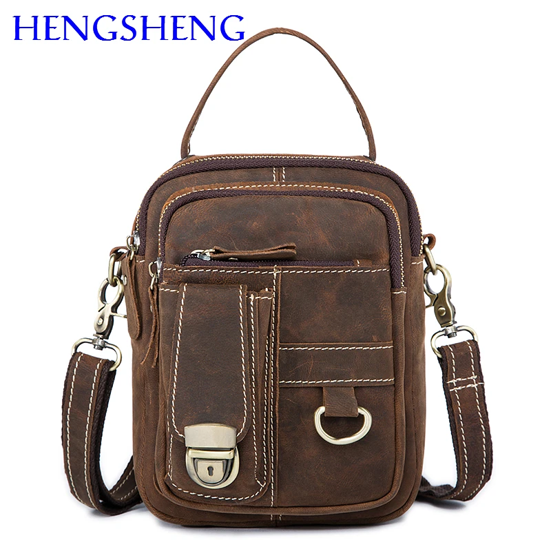 

Hengsheng hot selling genuine leather men waist packs for fashion business men leather waist bags of cow leather waist packs