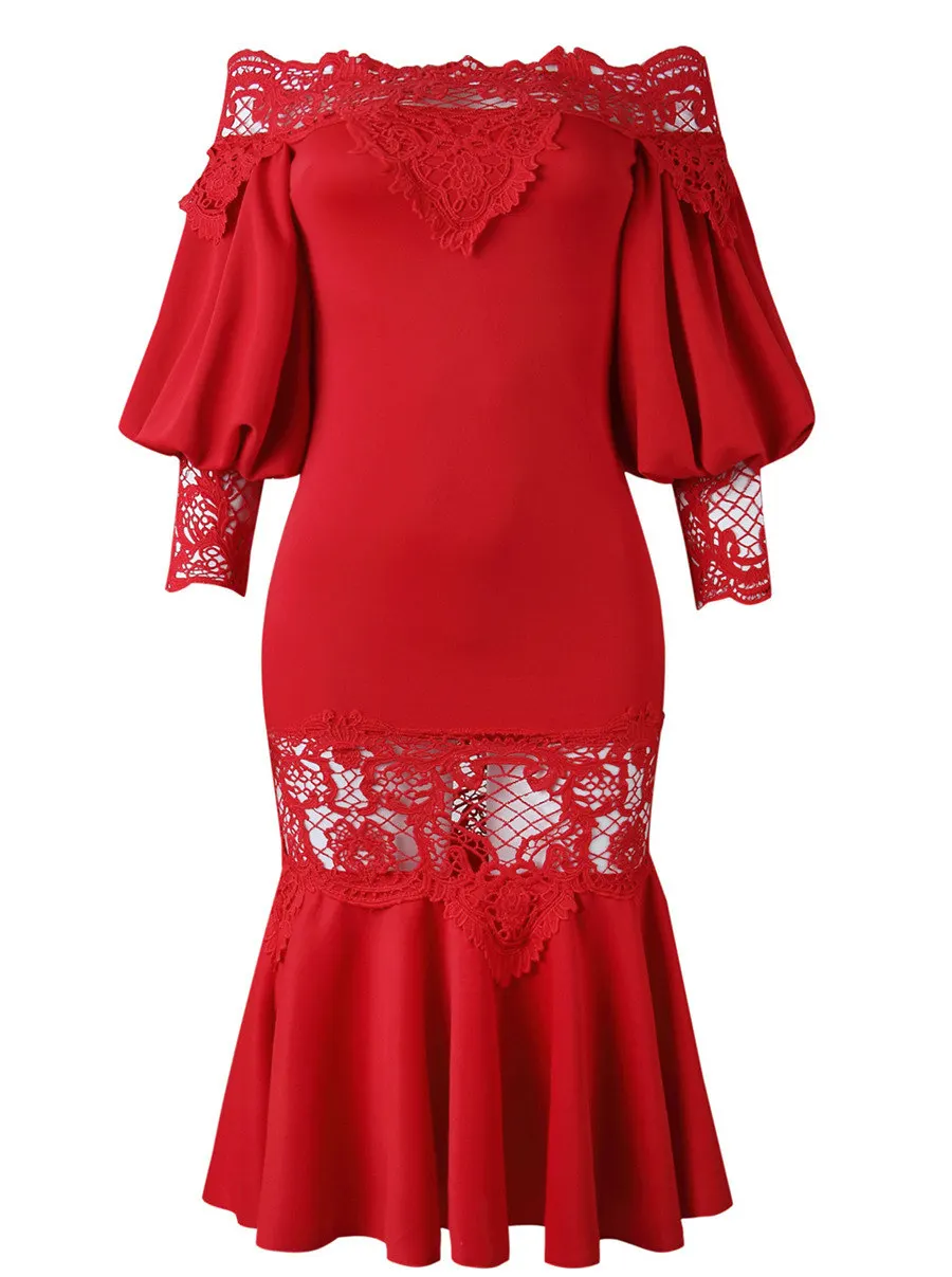 Baibazin в африканском стиле; высококачественный мульти-Слои кружева шить пространство Слои с открытыми плечами, сексуальное платье - Цвет: Красный