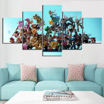 

5 Piece Cartoon Pictures Super Smash Bros Game Poster Pictures Smash Brothers Artwork Paintings Canvas Art for Home Decor