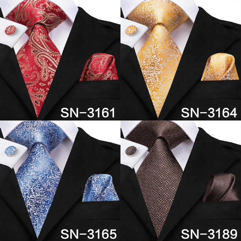 SN-3125 Hi-Tie 8,5 см Шелковый мужской галстук Цветочные Красные голубые галстуки для мужчин Классические Вечерние Свадебный кармашек Квадратные запонки роскошный набор галстуков