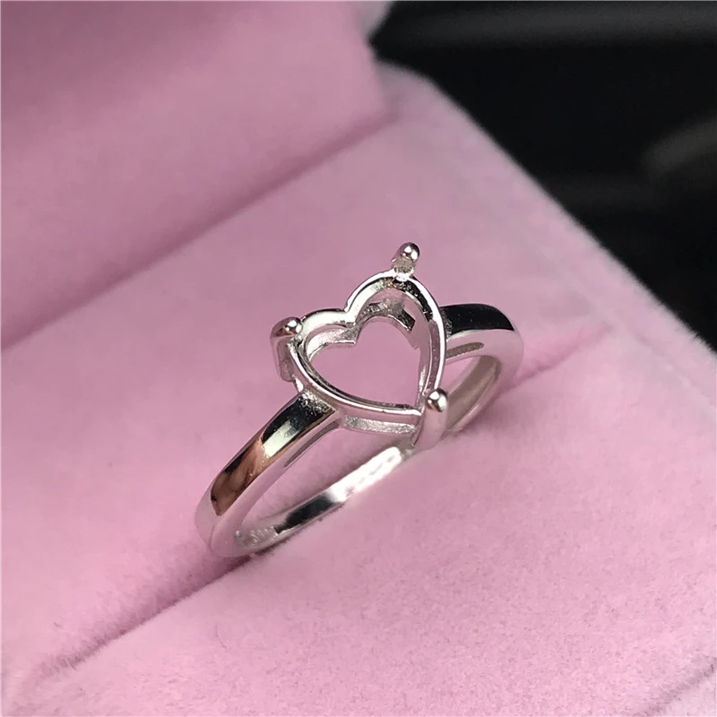 Anillo de plata con forma de corazón para base S925 con piedras incrustadas, joyería artesanal|Piezas de cierre y matarial de joyería| AliExpress
