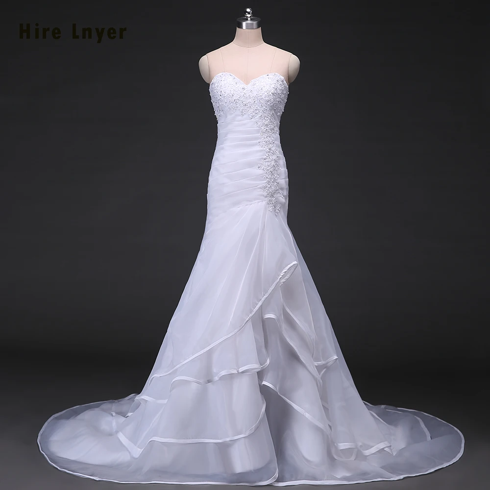 

Hire Lnyer Newest Arrive Robe De Mariage Appliques Beading Pleat Tiered Skirt Honorable Mermaid Wedding Dress Abiti Da Sposa