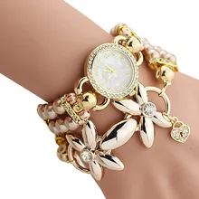Женские модные длинные часы с ремешком-браслетом, Роскошные Кварцевые часы с имитацией жемчуга для девочек, блестящие наручные часы со стразами и цепочкой