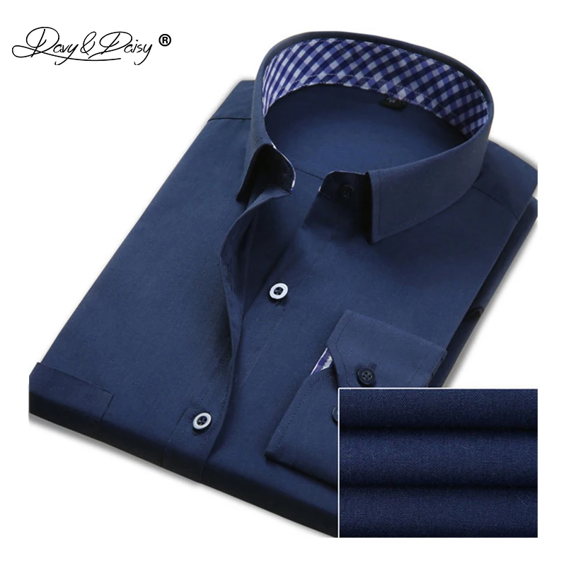 Acheter DAVYDAISY Offre Spéciale Hommes Chemise À Manches Longues Mode Solide Rayé Mâle Formelle Chemises D affaires Marque Vêtements Robe Chemise Homme DS016