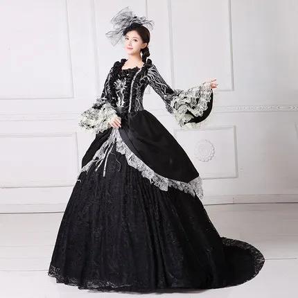 

100%real royal black silver embroidery beading Medieval Renaissance Gown Victorian Gothic Marie Antoinette Colonial Belle Ball