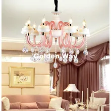 Европейская современная люстра для маленькой девочки, для гостиной, для спальни, лампа, освещение, розовый, белый, Нефритовый оттенок, Хрустальный блеск, E14, свеча, огни