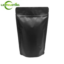 Les 50pcs leotrustting tiennent le sac de fermeture éclair de papier d'aluminium noir mat Doypack les noix de poudre de café moulues d'épice Hardwear des sacs de stockage