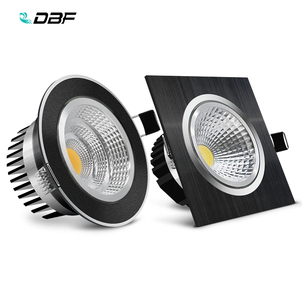 

[DBF]Black Round/Square Recessed LED Dimmable Downlight COB 7W 9W 12W 15W LED Spot Light LED Decoration Ceiling Lamp AC110V/220V