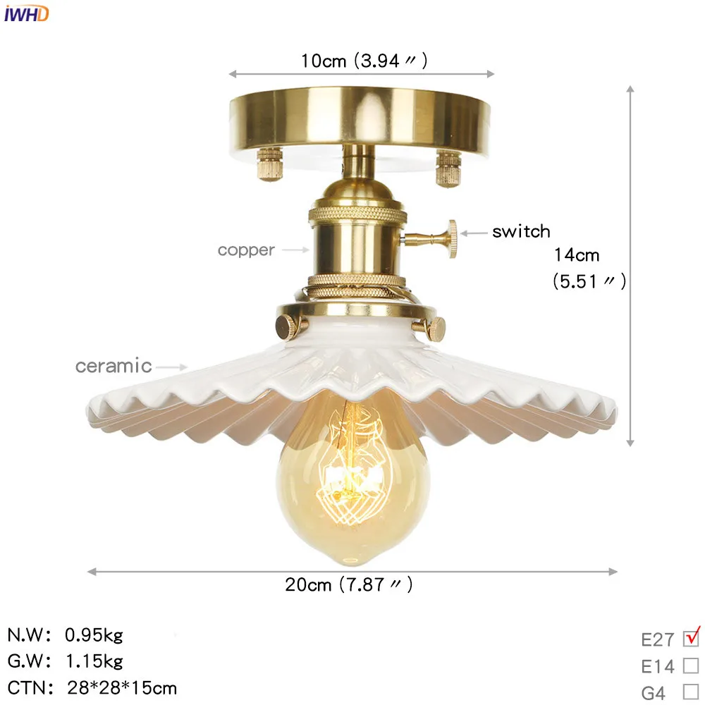 IWHD скандинавские белые керамические светодиодный потолочный светильник балконное крыльцо для гостиной медные потолочные светильники
