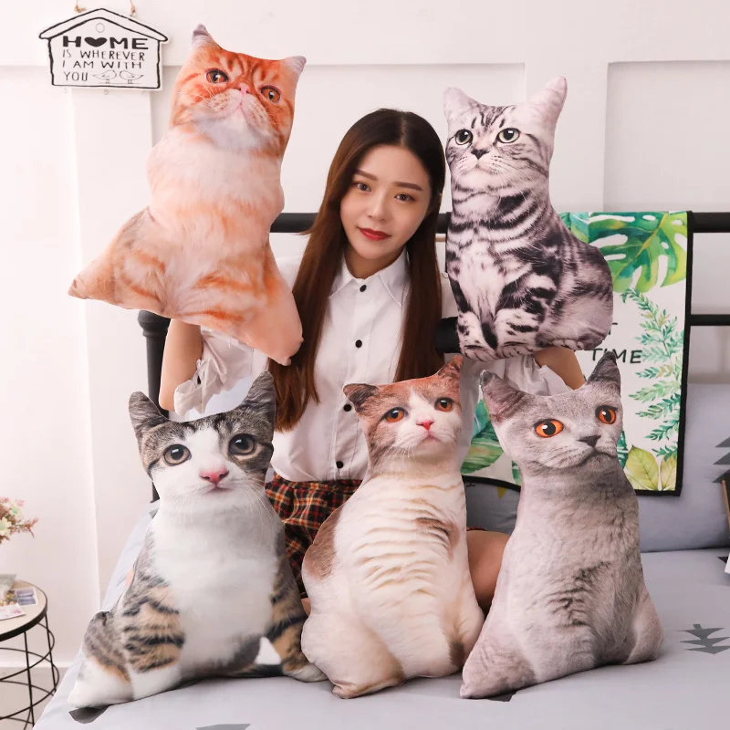 

Cat Shaped Plush Pillow Stuffed Animals Lifelike Pillow Huggable Grey Brown Tiger Stripe Sofa Chair Decor Pillow Kids 55cm