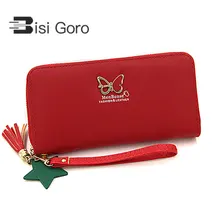 

BISI GORO Women Wallets And Purses Credit Card Wallet Leather Fashion Oil Hasp Long Coin Purse Pocket Money Female Card Holder