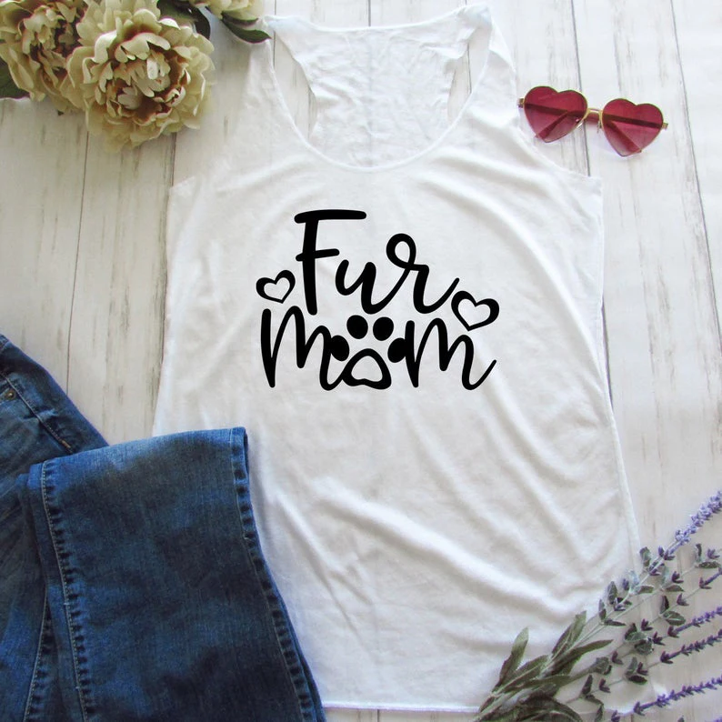 

Vest Fur Mom Paw dog Heart Shirt Unisex Funny dog paw Slogan Girl Sleeveless Sexy Grunge Tank Tops Stylish Racerback Vest tees