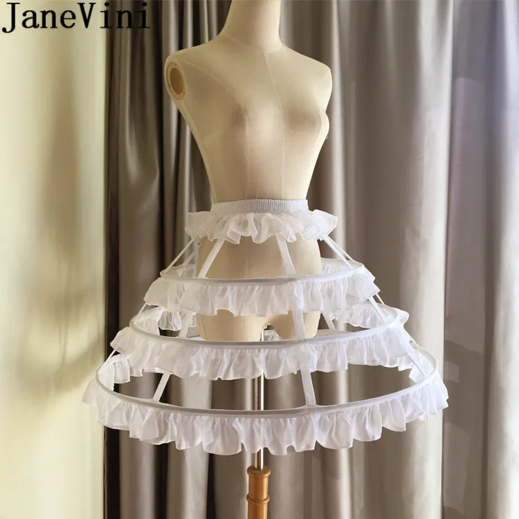 JaneVini Black Cosplay Women Petticoat 3 Hoops Short Wedding Jupon Lolita Underskirt for Bride Bridal Dress Skirt Accessories