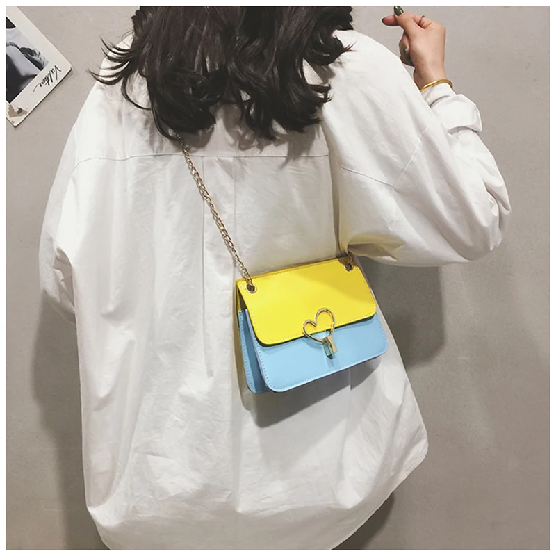 

Small bag female 2019 new Korean fashion hit color portable casual wild chain shoulder slung small square bag