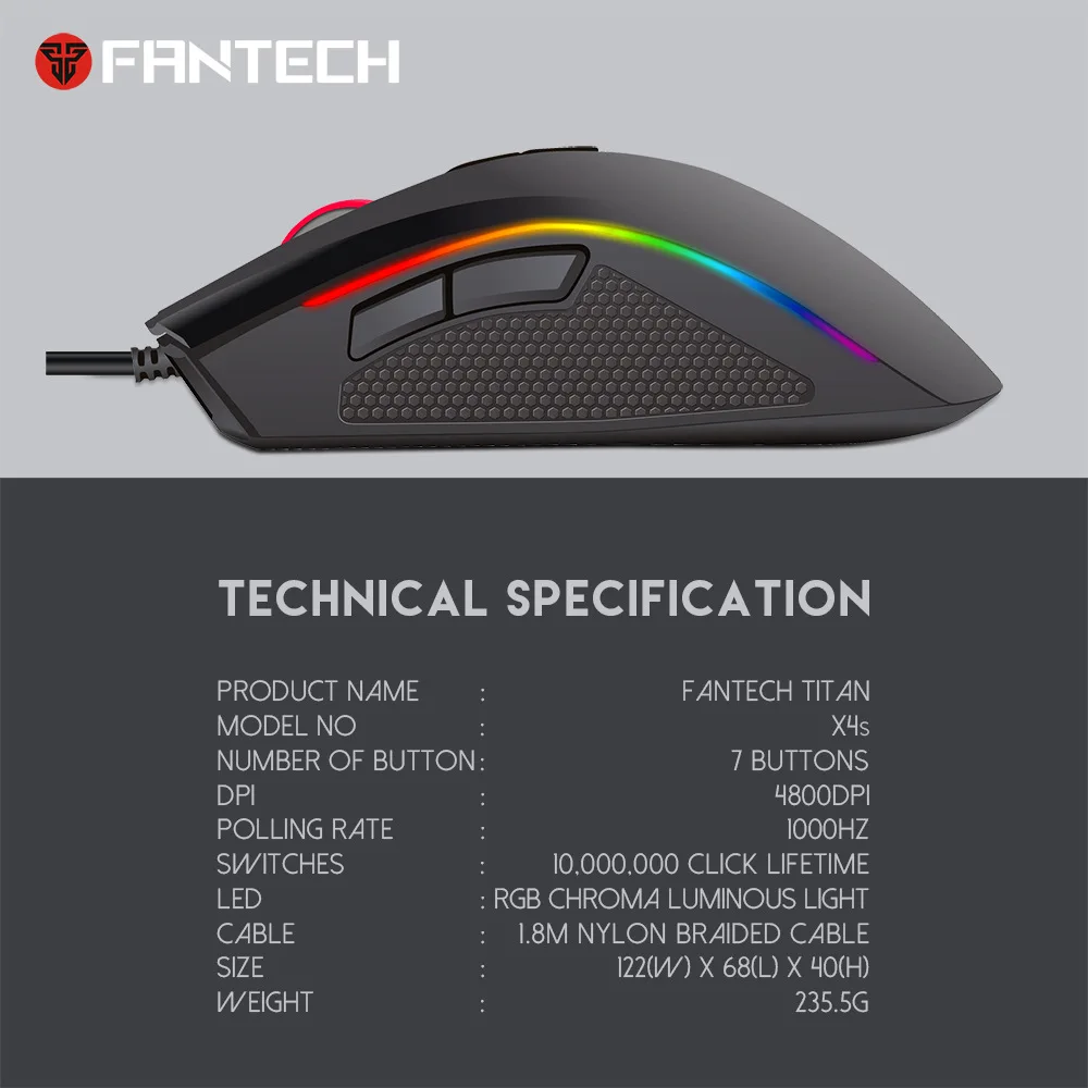 Fantech X4S RGB игровая мышь 6D ключ 4800 dpi Бесплатная коммутация Поддержка программного
