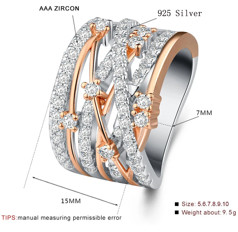 YANHUI Новая мода 925 Серебряное золото двухцветное кольцо кубический цирконий камень подарок на свадьбу, помолвку кольца для женщин KRA0260