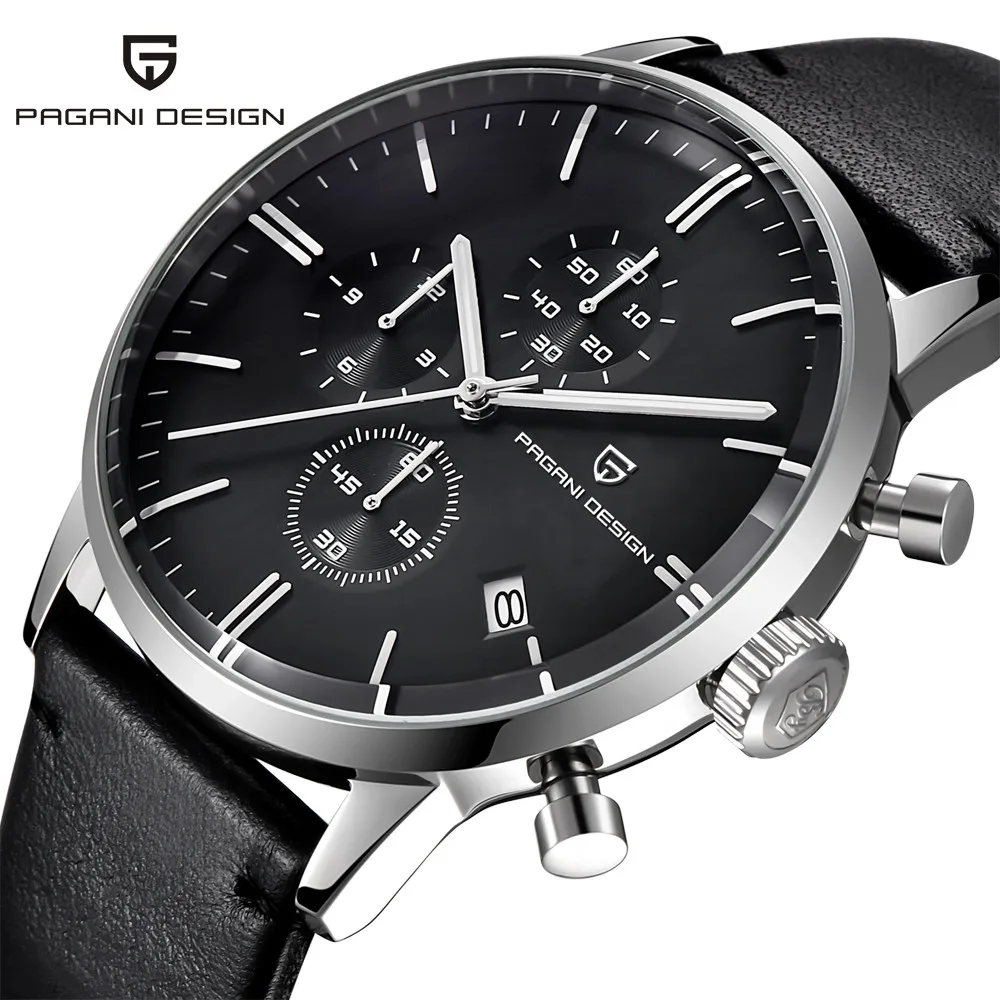 Модные спортивные часы с хронографом мужские часы для дайвинга 30 м из натуральной кожи кварцевые часы бренд PAGANI Дизайн мужские часы Relogio Masculino