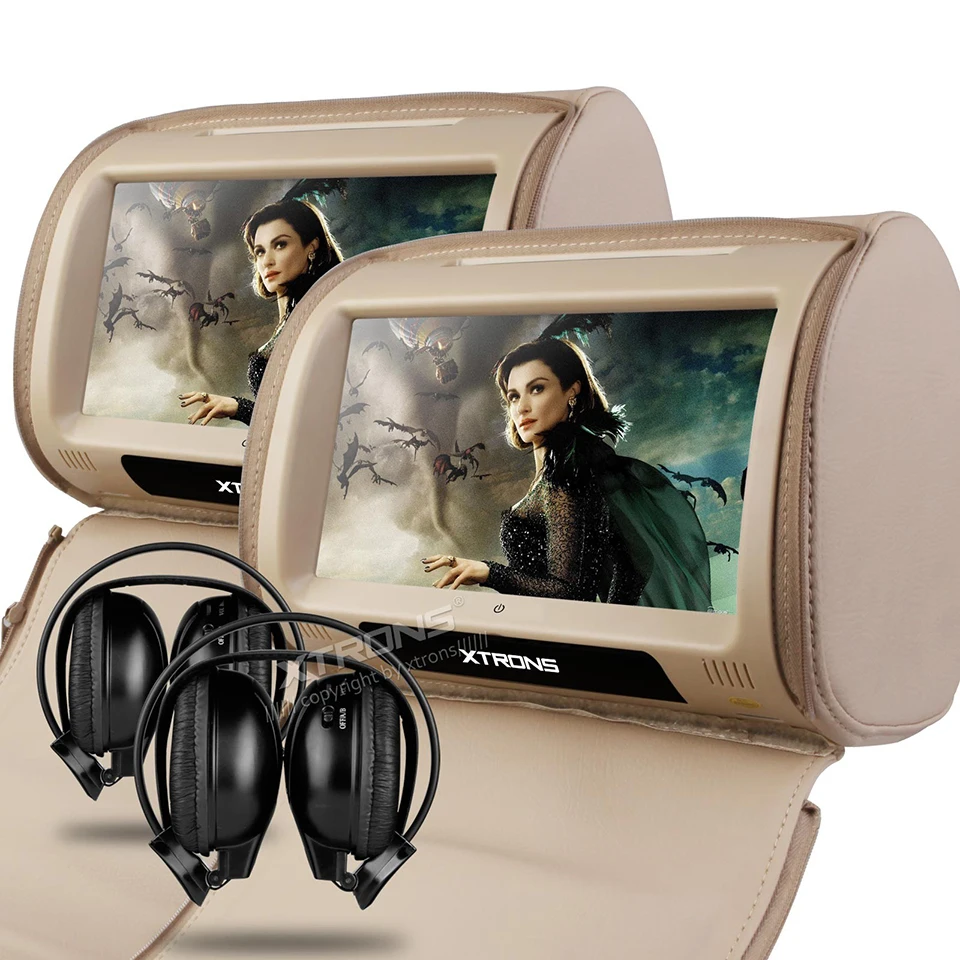 Top 2x9" Headrest Car DVD Monitor Digital Touch Screen Support 32 Bits Games Cover With Zipper Pillow Built-in IR FM Backseat Video 3