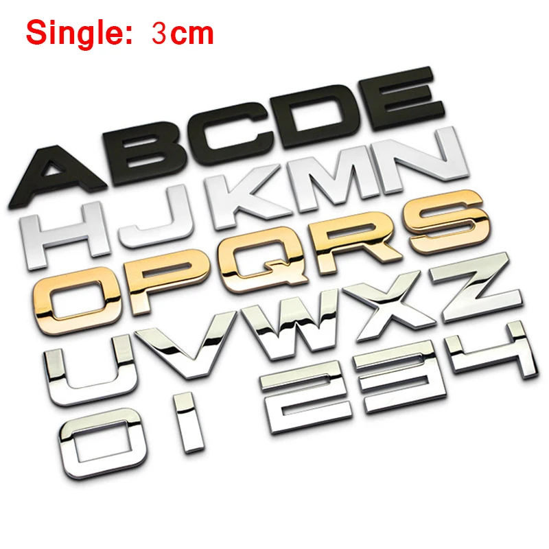 

A-Z 0-9 3cm Height Chrome Metal Letters Numbers Star Love Heart DIY Car Styling Logo Badge 3D Sticker for Range Rover Great Wall