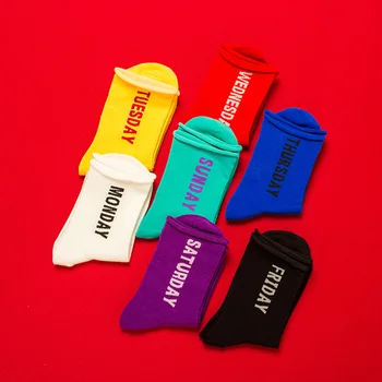 

Creative Date Socks Men Women Funny Elastic Hosiery Skateboard Socks Harajuku Style Comfortable 7 Color Sokken Couple Sox
