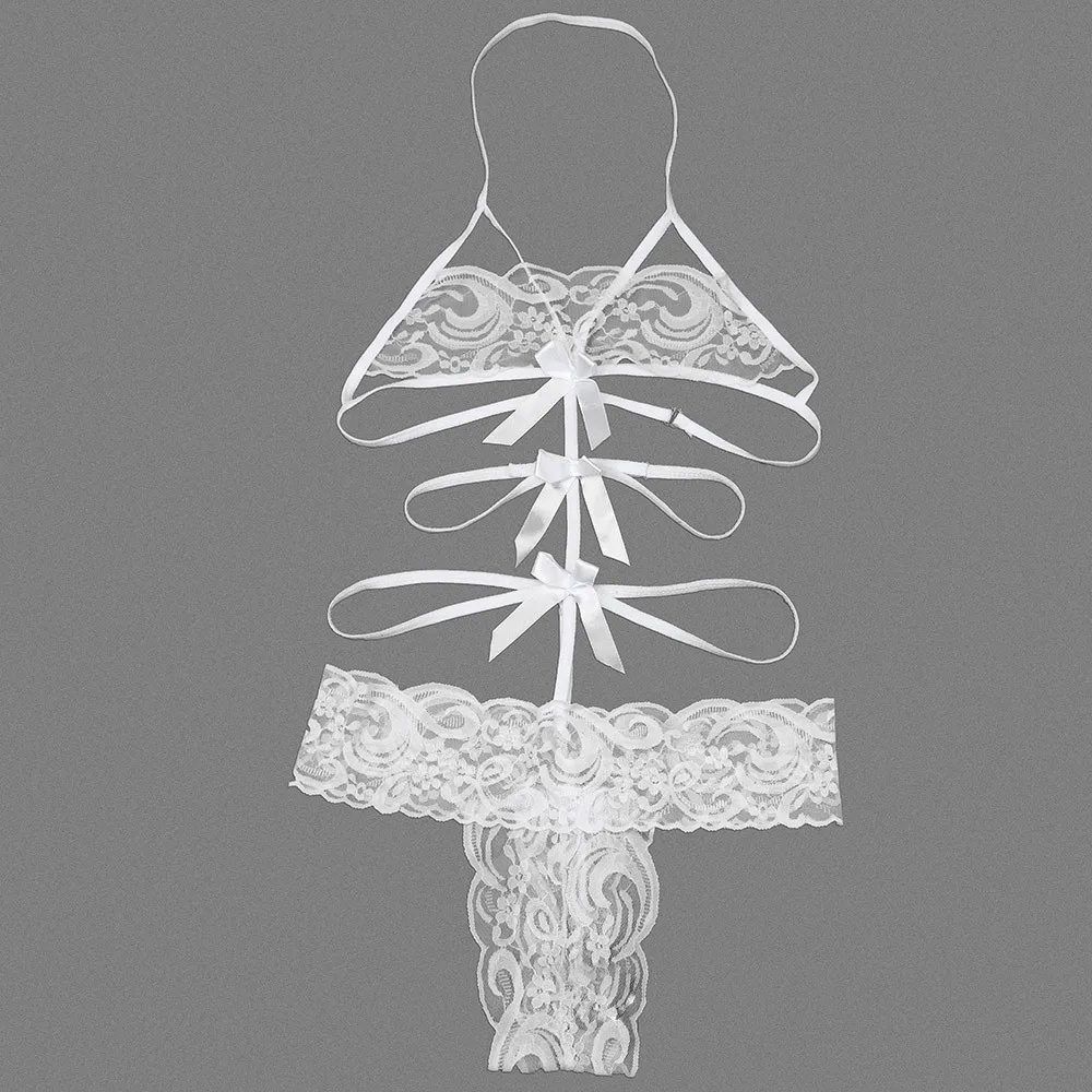 Женское сексуальное нижнее белье Babydoll кружевное платье с бантом ночное стринги