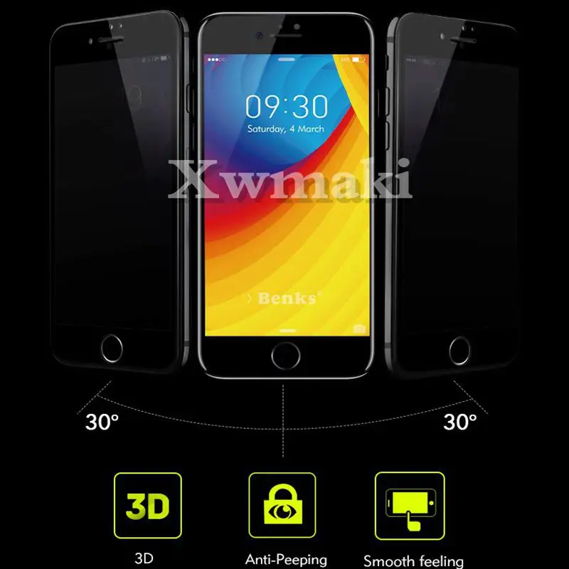 Xwmkai 3D конфиденциальное закаленное стекло для IPhone 6 7 8 Plus Xs изогнутая поверхность