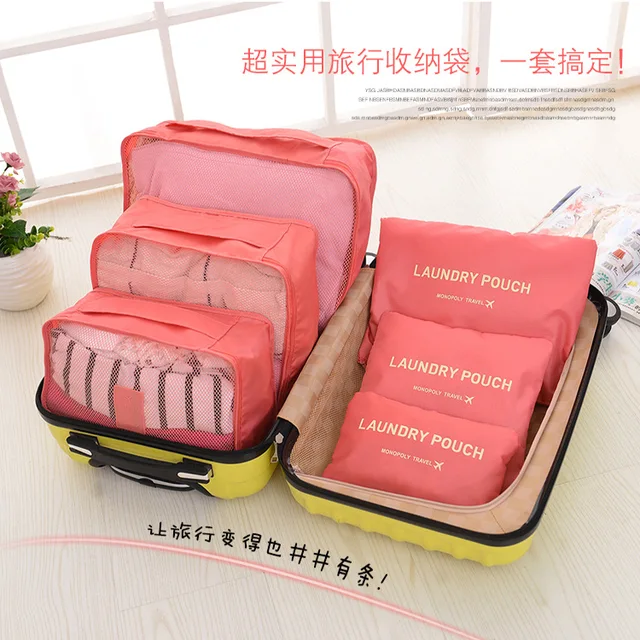 6pcs Set Fashion Double Zipper Waterproof Polyester Men And Women 6pcs Set Fashion Double Zipper Waterproof Polyester Men And Women Luggage Travel Bags Ng Cubes