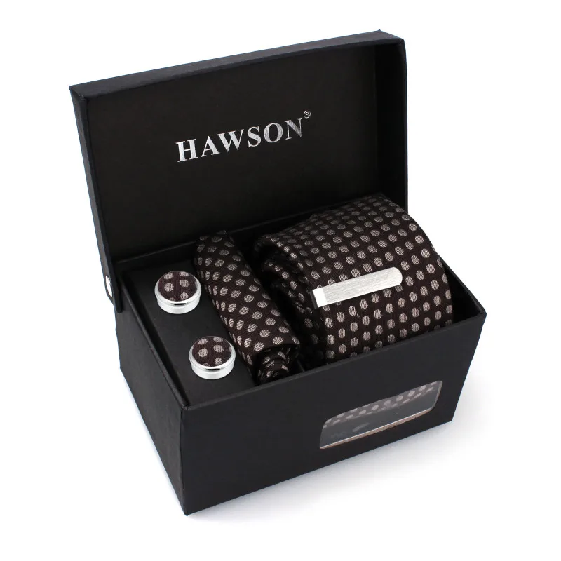 HAWSON Hoary Dot in Saddle, коричневый цвет, мужской комплект шейных платков с рукавом и кнопкой, карман, квадратный зажим для галстука в подарочной коробке