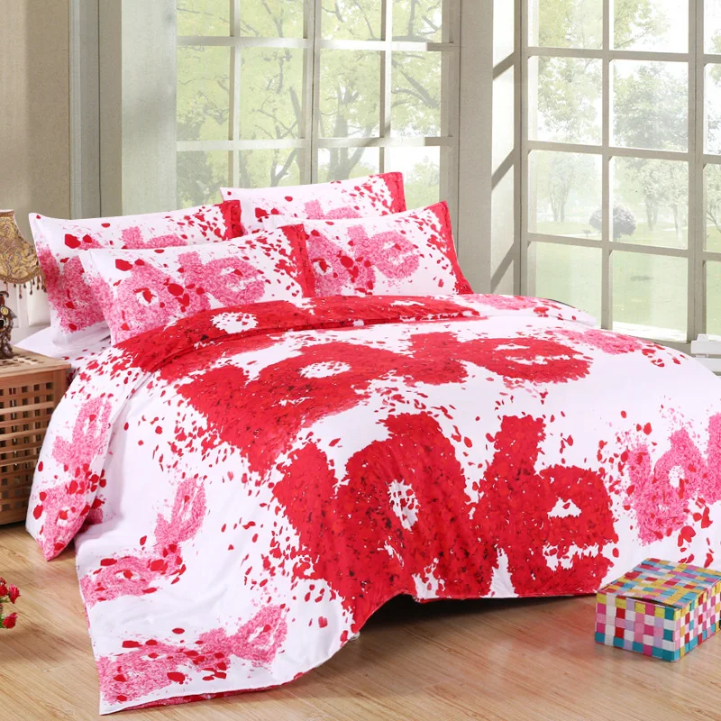 Luxury 3D Red Rose Bedding Set 4pcs Flowers Bed Linen Duvet Cover Set